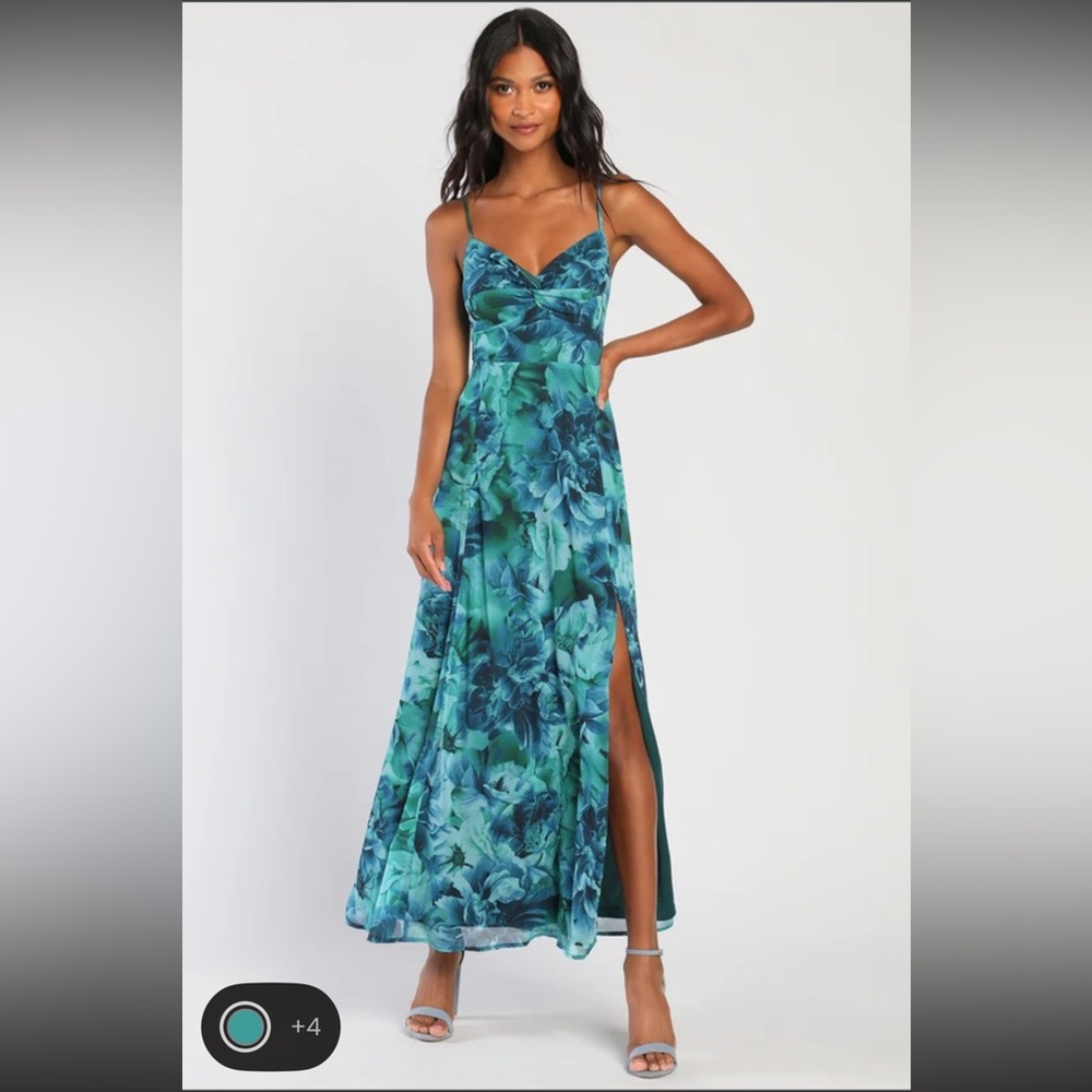 Lulus Beautiful Soul Teal Green Floral Print Twist-Front Maxi Dress